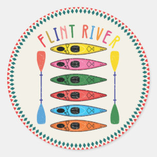 Sticker Rond Retro Flint River Kayak
