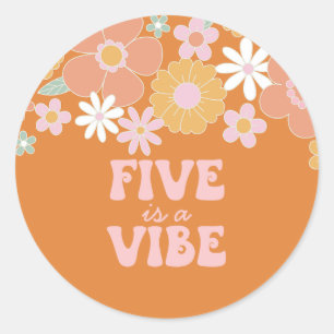 Sticker Rond Retro Floral Five est une ambiance 5ème anniversai
