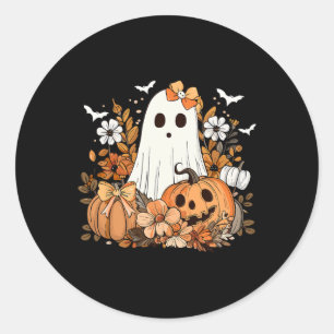 Sticker Rond Retro Floral Ghost mignon Citrouille Automne Hallo
