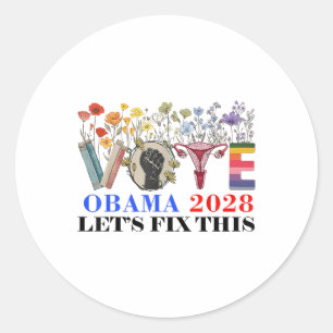 Sticker Rond Retro Floral Vote Obama 2028 Réparons Ce Président