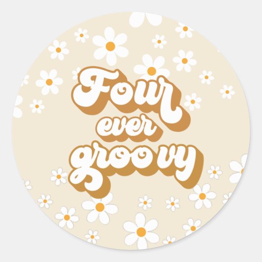 Sticker Rond Rétro Four Ever Groovy Daisy 4e Anniversaire (Devant)