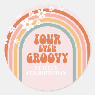 Sticker Rond Rétro Four Ever Groovy marguerite arc-en-ciel 4ème