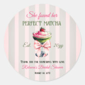 Sticker Rond Rétro Fraise Parfait Mariage Thème Matcha Rose Bow (Devant)