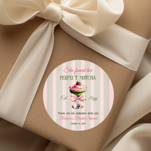 Sticker Rond Rétro Fraise Parfait Mariage Thème Matcha Rose Bow