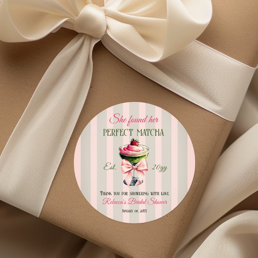Sticker Rond Rétro Fraise Parfait Mariage Thème Matcha Rose Bow