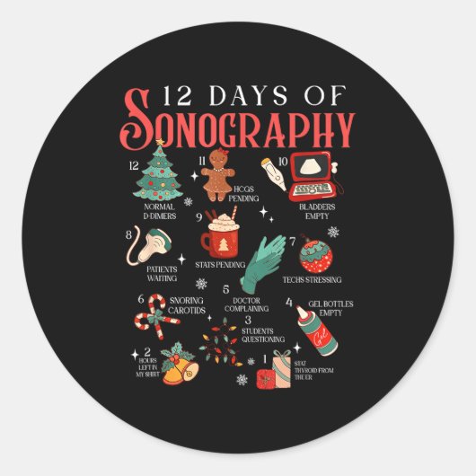 Sticker Rond Retro Funny 12 Days Of Sonography Ultrasound Tech (Devant)