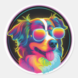 Sticker Rond retro funny dog