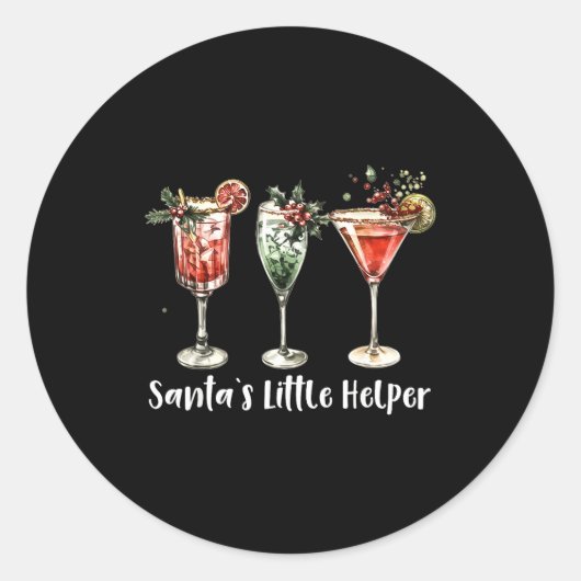 Sticker Rond Retro Funny Santa's Little Helper Martini Merry Ch (Devant)