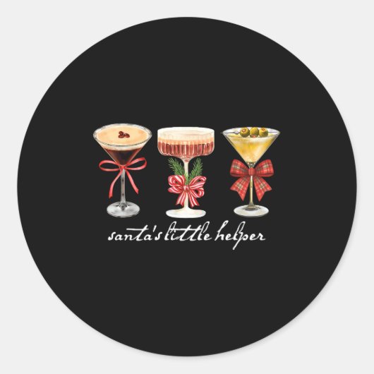 Sticker Rond Retro Funny Santa's Little Helper Martini Merry Ch (Devant)
