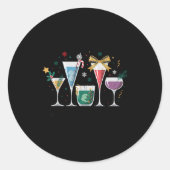 Sticker Rond Retro Funny Santa's Little Helper Martini Merry Ch (Devant)