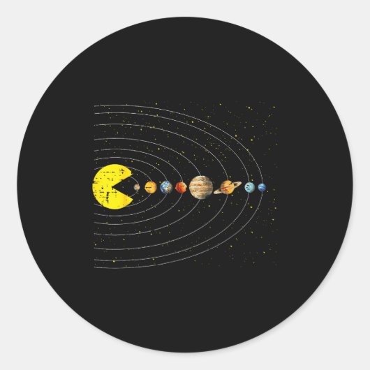 Sticker Rond Retro Game Eating Planets Space Galaxy Gaming Boys (Devant)