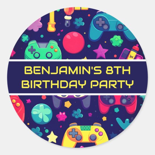 Sticker Rond Retro Gamer Arcade fête d'anniversaire (Devant)