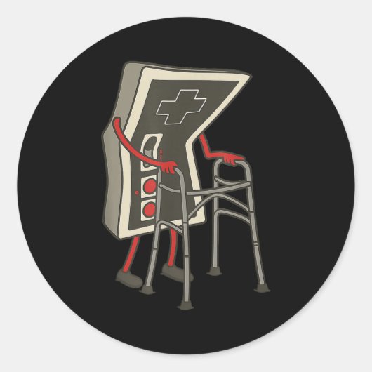 Sticker Rond Retro Gaming Controller Old Gamer With Walker Funn (Devant)