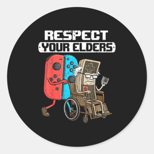 Sticker Rond Retro Gaming Funny Gamer Controller 80s Respect Yo (Devant)