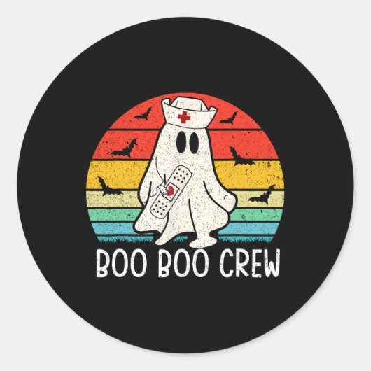 Sticker Rond Retro Ghost Boo Boo Crew Femmes Infirmières Funny (Devant)