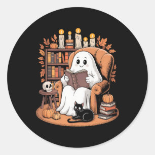 Sticker Rond Retro Ghost Reading Books