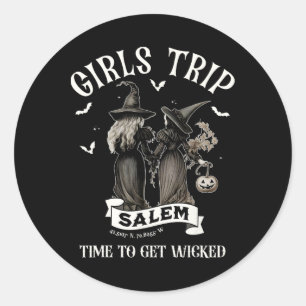 Sticker Rond Retro Girls Voyage Salem Temps Pour Obtenir Sorciè