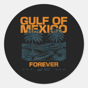Sticker Rond Retro Golfe Du Mexique Est 1550 Forever Beach Golf