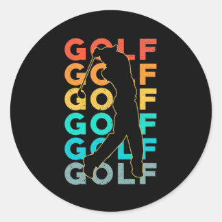Sticker Rond Retro Golfer