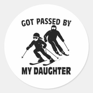 Sticker Rond Rétro Got Ped Par Ma Fille Skiant Famille Drôle S