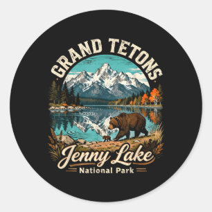 Sticker Rond Rétro Grand Tetons Jenny Lake Parc national automn