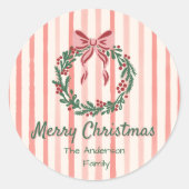Sticker Rond Retro Green Main rouge tiré Bow Wreath Noël (Devant)