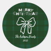 Sticker Rond Retro Green Plaid Whimsical Christmas (Devant)