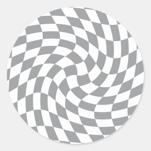 Sticker Rond Retro Grey Blanc Pastel Chèques Varés À damiers (Devant)