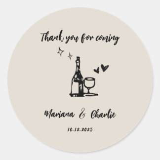 Sticker Rond Retro Grey Hand Drawn Illustrated Wedding