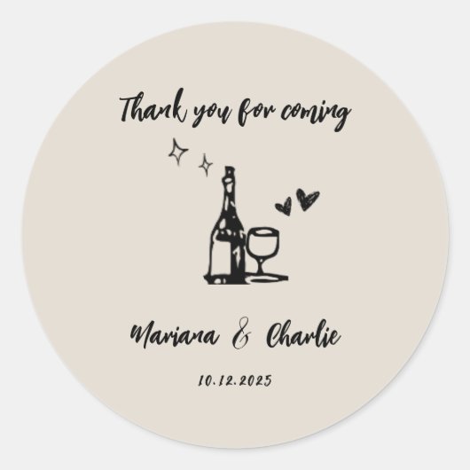 Sticker Rond Retro Grey Hand Drawn Illustrated Wedding  (Devant)