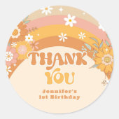 Sticker Rond Retro groovy bébé anniversaire merci (Devant)