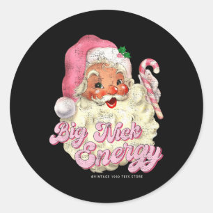 Sticker Rond Rétro Groovy Big Nick Santa Énergie Rose Santa Noë