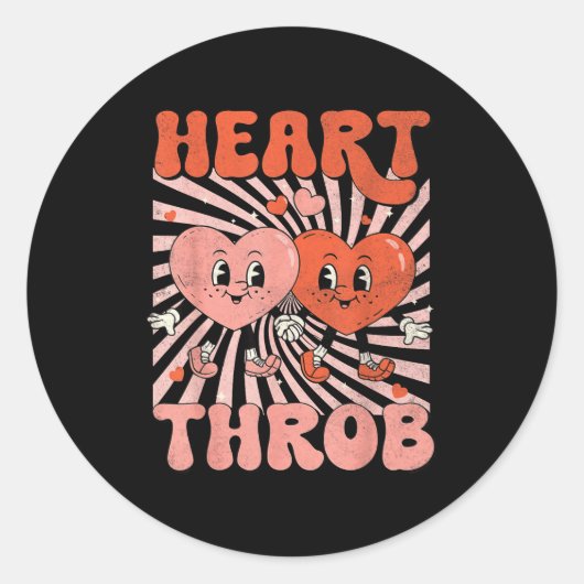Sticker Rond Retro Groovy Heart Throb Valentines Day Toddlers B (Devant)