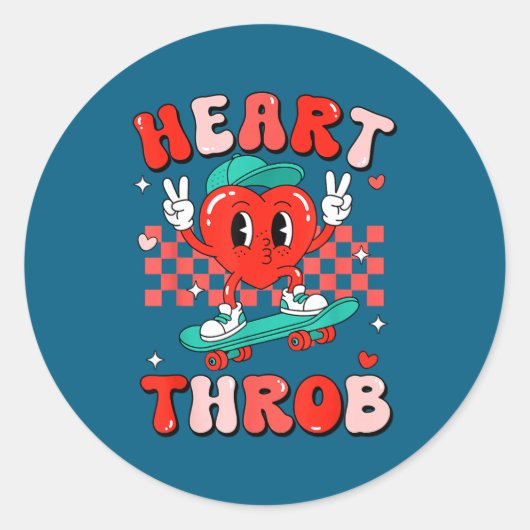Sticker Rond Retro Groovy Heart Throb Valentines Day Toddlers B (Devant)