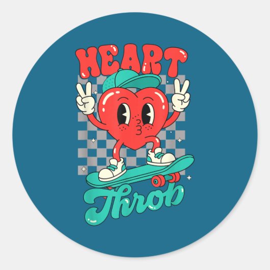 Sticker Rond Retro Groovy Heart Throb Valentines Day Toddlers B (Devant)