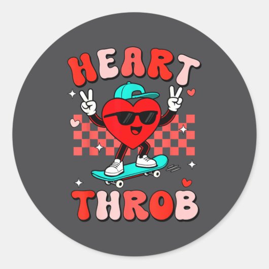 Sticker Rond Retro Groovy Heart Throb Valentines Day Toddlers B (Devant)
