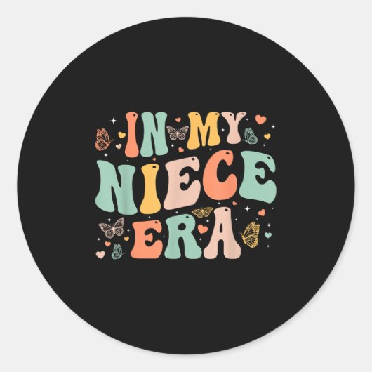 Sticker Rond Retro Groovy In My Niece Era Mother's Day Kids Gir (Devant)