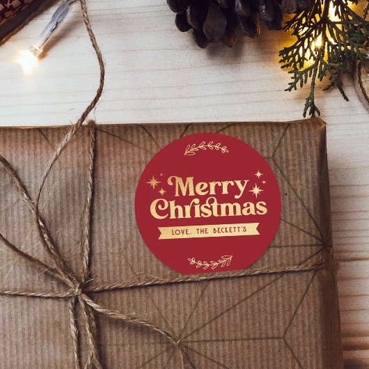 Sticker Rond Retro Groovy Joyeux Noël Fêtes