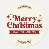 Sticker Rond Retro Groovy Joyeux Noël Fêtes (Devant)