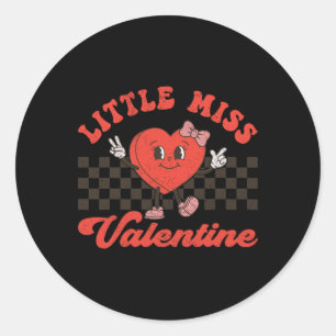 Sticker Rond Rétro Groovy Little Miss Valentine pour filles enf