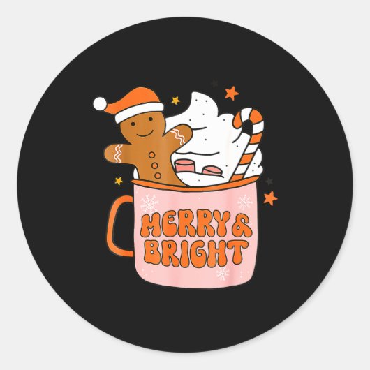 Sticker Rond Retro Groovy Merry And Bright Gingerbread Christma (Devant)