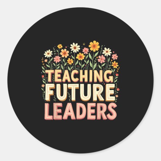 Sticker Rond Retro Groovy Teaching Future Leaders Tees Flower P (Devant)