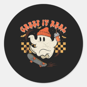Sticker Rond Retro Halloween Creep It Real Ghost Boy Fall Seaso