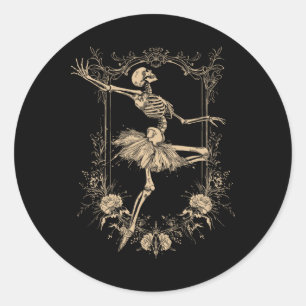 Sticker Rond Retro Halloween Danser Ballerina Skeleton Goth De