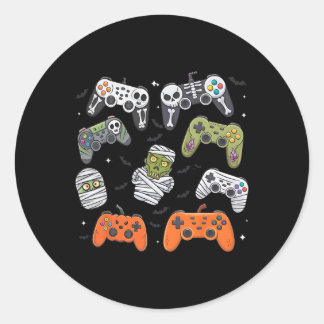 Sticker Rond Retro Halloween Gaming Controller Skeleton Game Ha