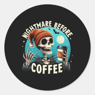 Sticker Rond Retro Halloween Squelette café Mug nuit effrayant