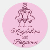 Sticker Rond Retro Hand Drawn Burgundy Champagne Tower Names (Devant)