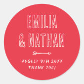 Sticker Rond Retro Hand Drawn Cupid Wedding Thank You Favor (Devant)