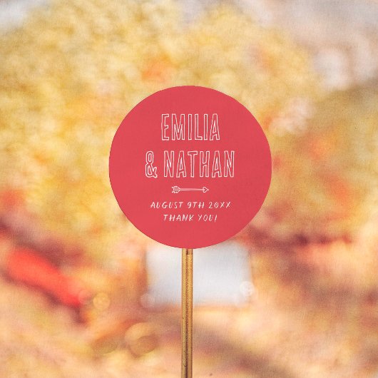 Sticker Rond Retro Hand Drawn Cupid Wedding Thank You Favor