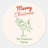Sticker Rond Retro Hand Drawn Green Red Santa Claus Christmas (Devant)